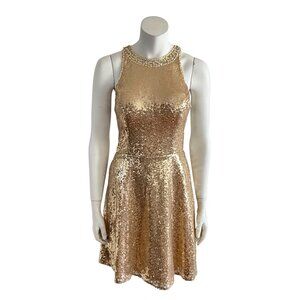 JJs House Beaded Sequin Cut-out Mini Dress In Champagne 6